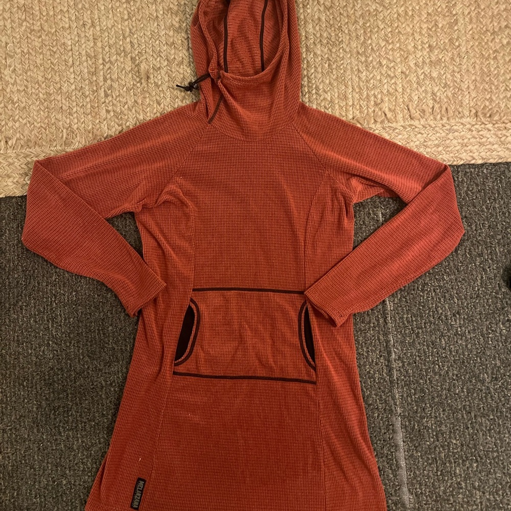 Melanzana Rust Micro Grid Hooded Dress with Pocket